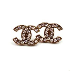 Chanel Vintage Gold CC Pale Pink Crystal Piercing Earrings
